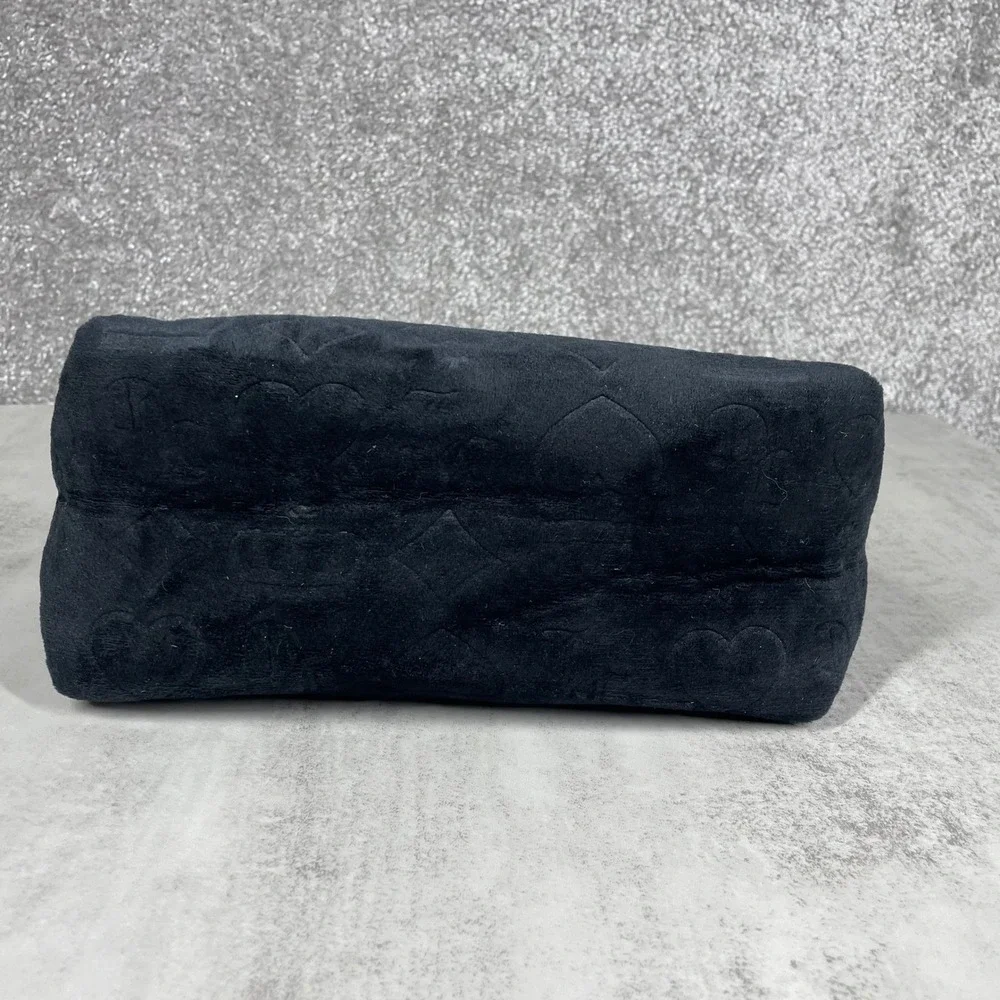 Juicy Couture Velour Makeup Bag Y2K Embossed Monogram Cosmetic Pouch Black Gold